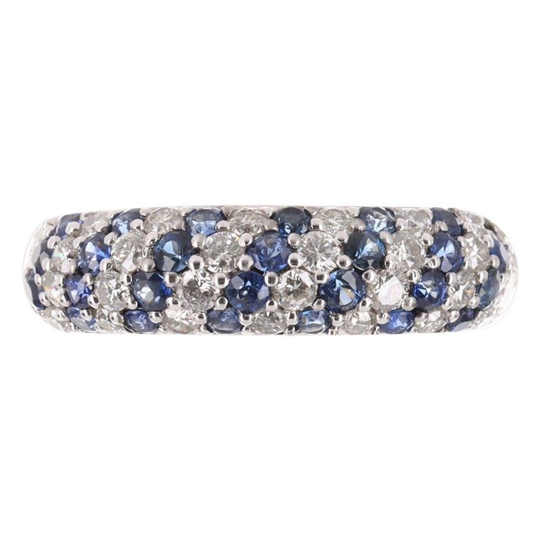 0.90tcw 14K Natural Sapphire & Diamond Cluster Ring Band For Sale