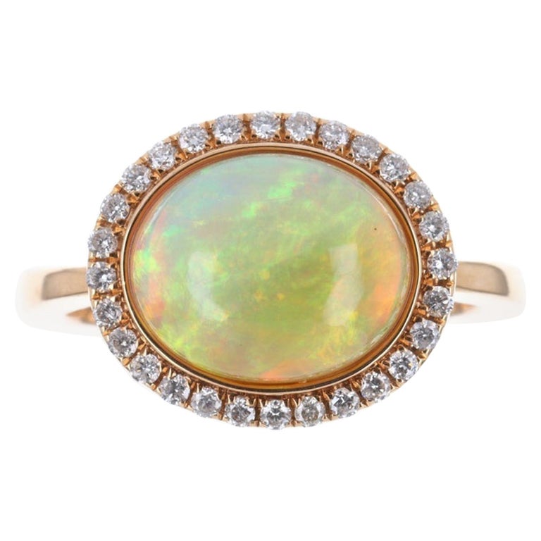 3.41tcw 18K Natural Opal & Diamond Engagement Ring For Sale