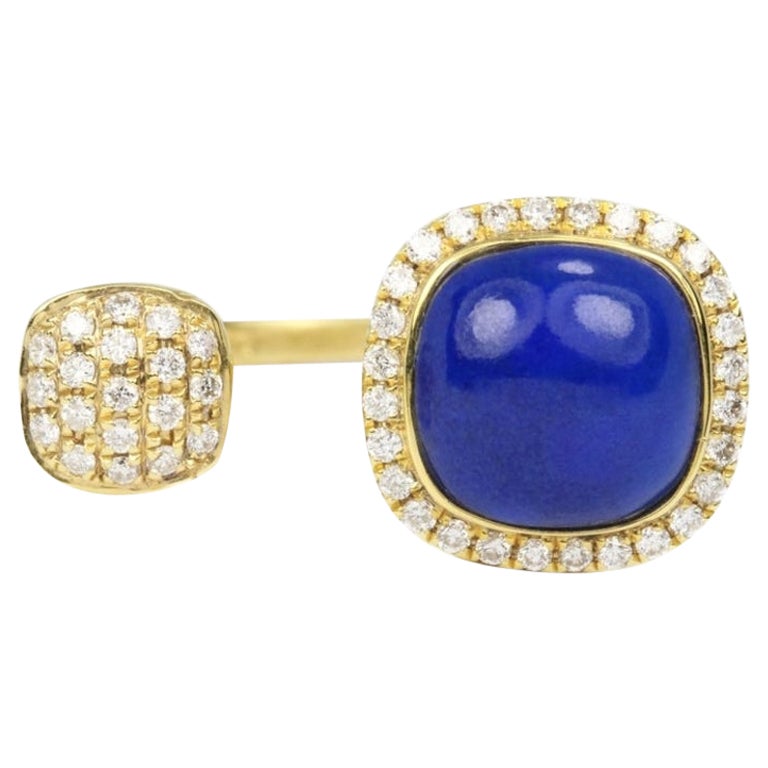 14K Lapis Lazuli & Diamond Gold Cuff Ring For Sale