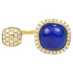 14K Lapis Lazuli & Diamond Gold Cuff Ring