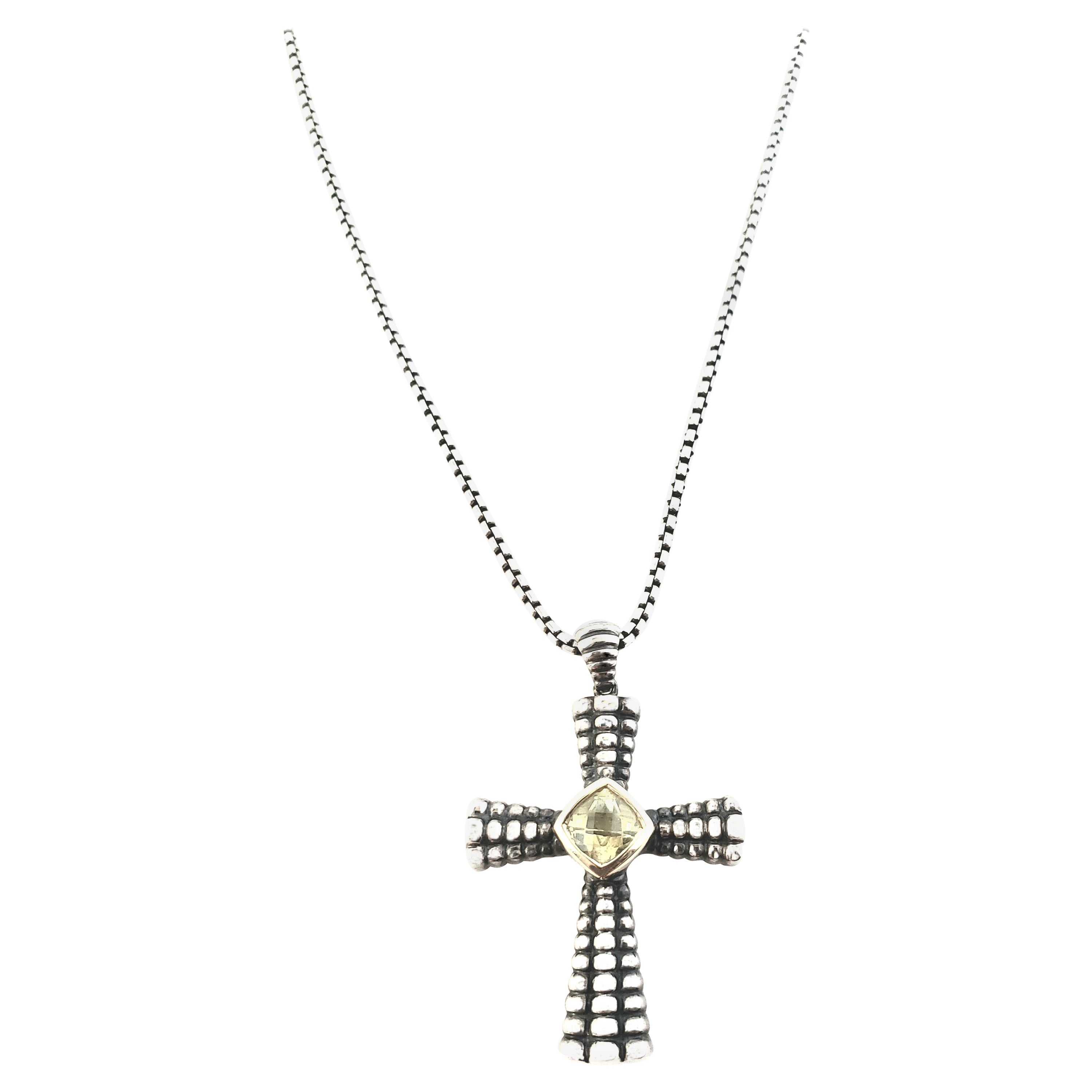 Collier en argent sterling avec pendentif croix en citrine oxydée 14K