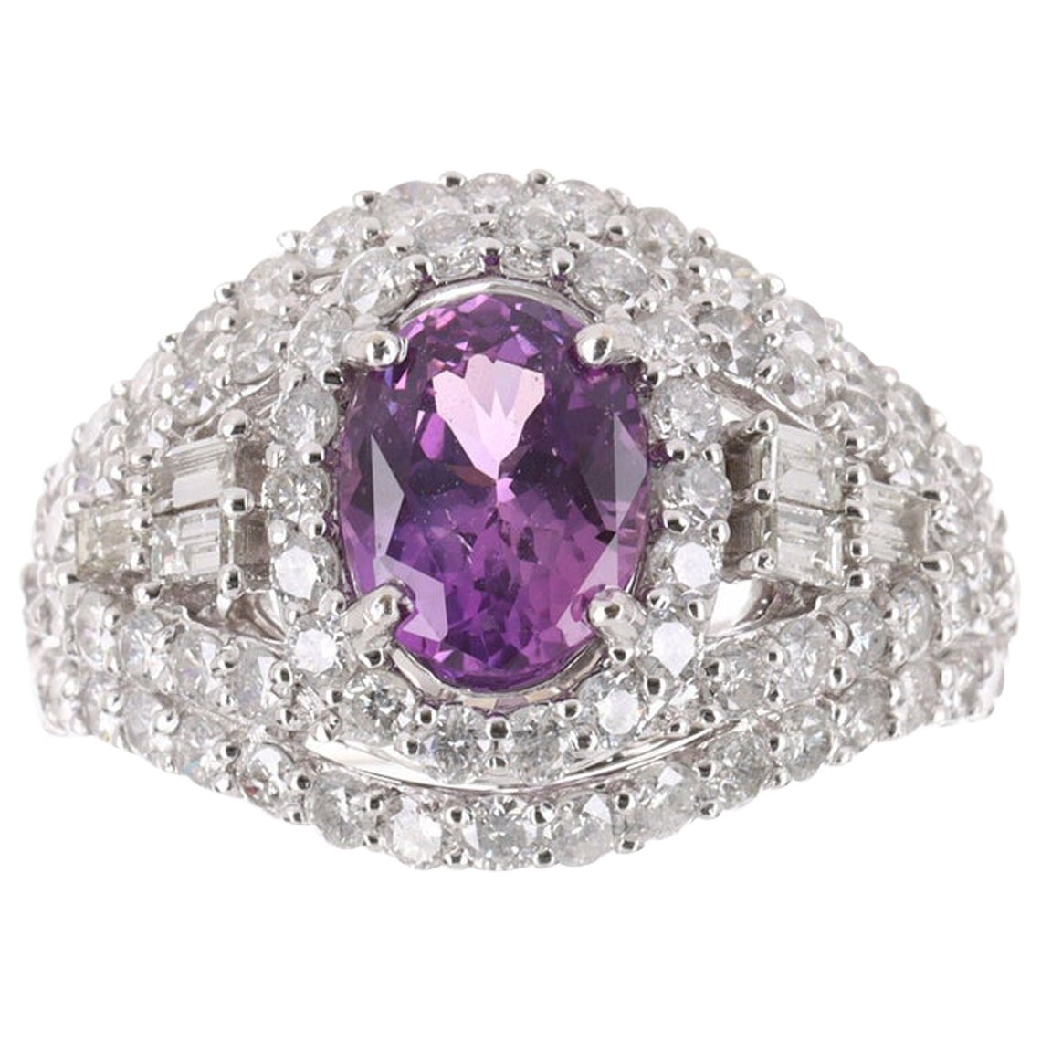 3.05cts 14K Oval Pink Sapphire & Diamond Cocktail Ring For Sale