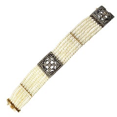 18 Karat Yellow Gold Pearl and Diamond Bracelet