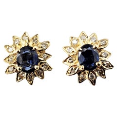 Vintage 14 Karat Yellow Gold Sapphire and Diamond Earrings
