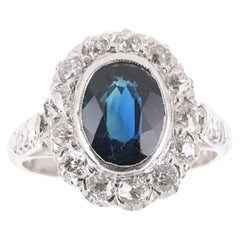 2.70tcw Vintage Natural Sapphire & Diamond Halo Platinum Ring