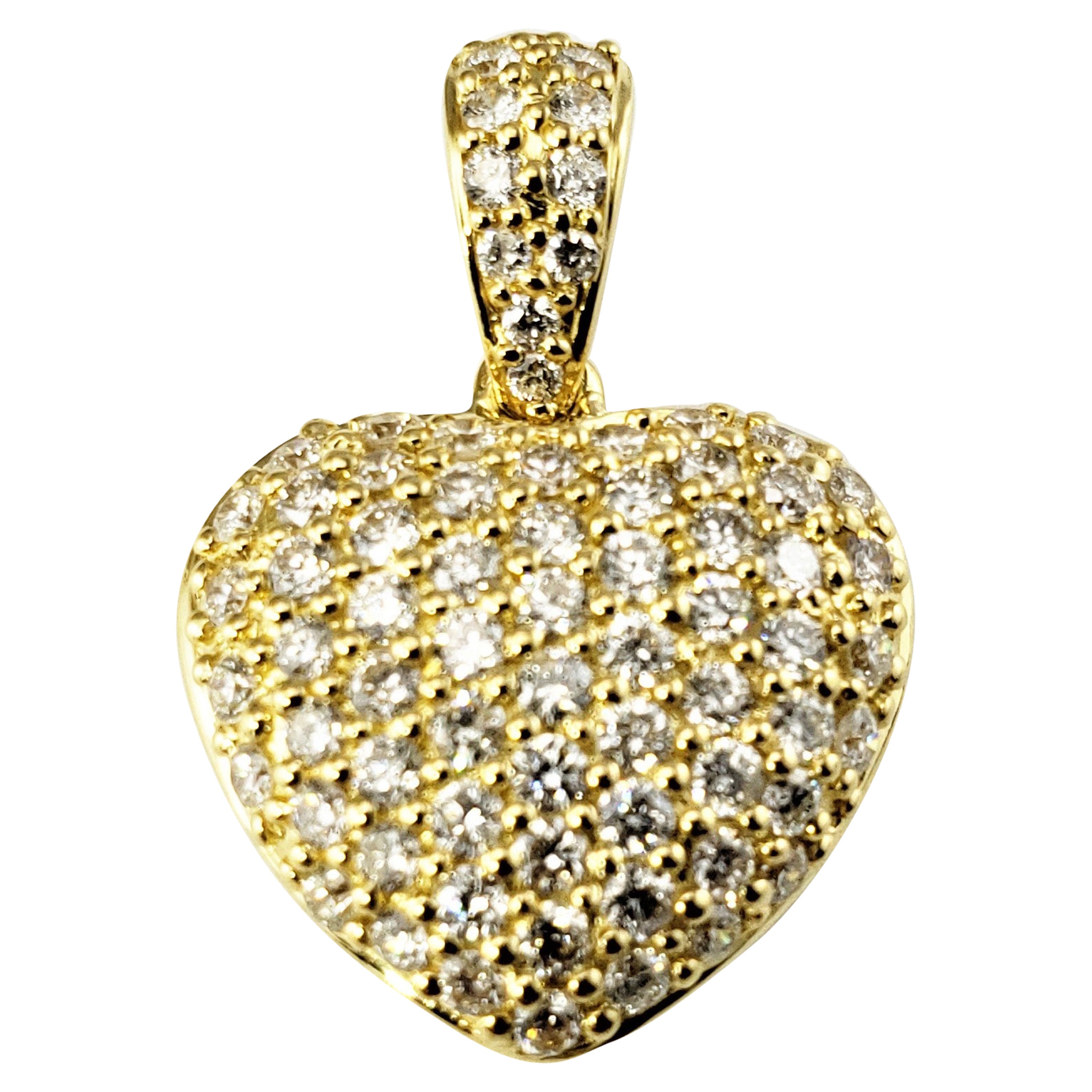 18 Karat Yellow Gold and Diamond Heart Pendant For Sale