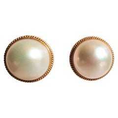 14kt Yellow Gold Mabe Pearl Earrings, Design Wahing, Friction Post
