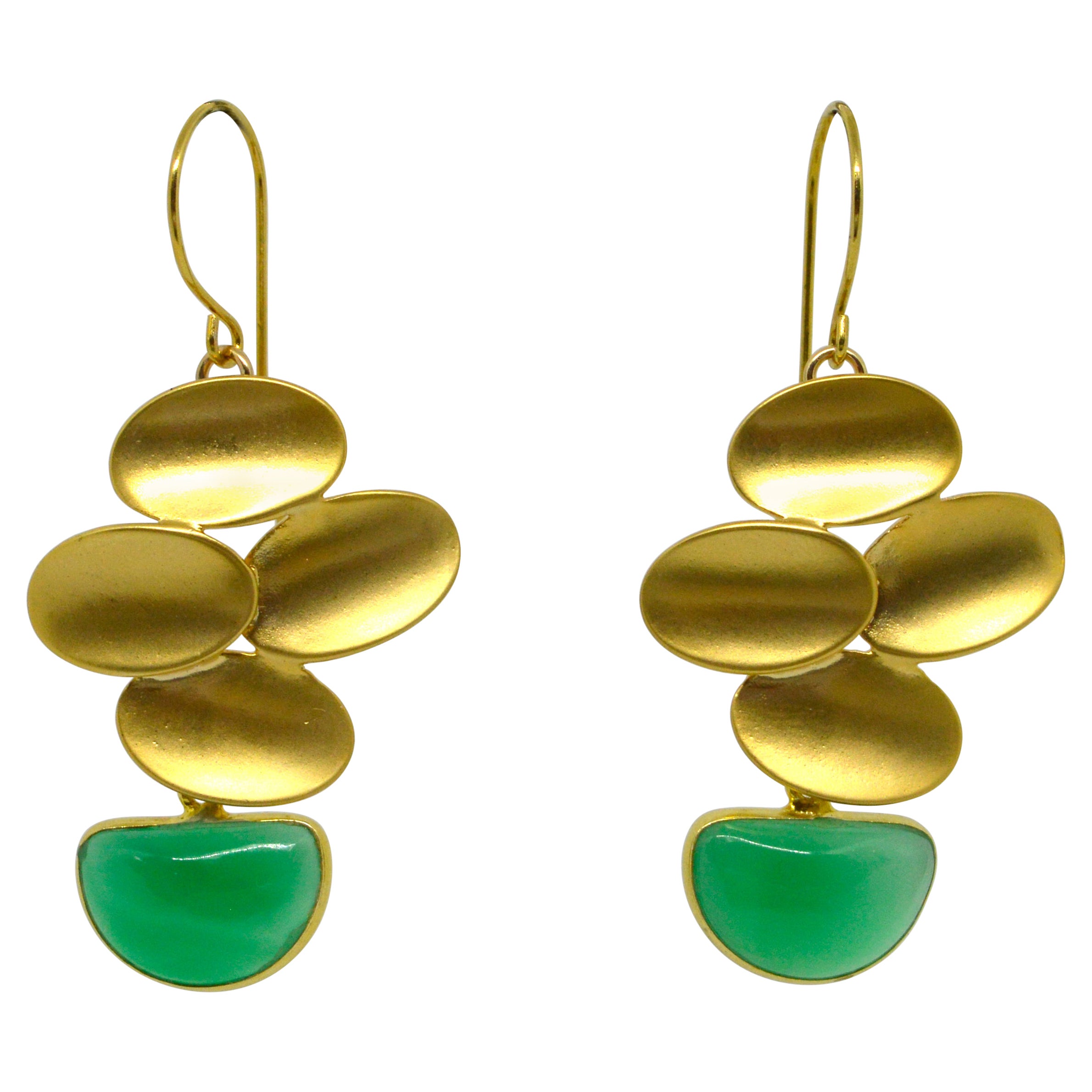 Decadent Jewels Chalcedony Gold Plated Brass Earrings For Sale