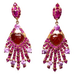 Eostre Red Jadeite Jade, Ruby and Pink Sapphire Earring in 18K Rose Gold