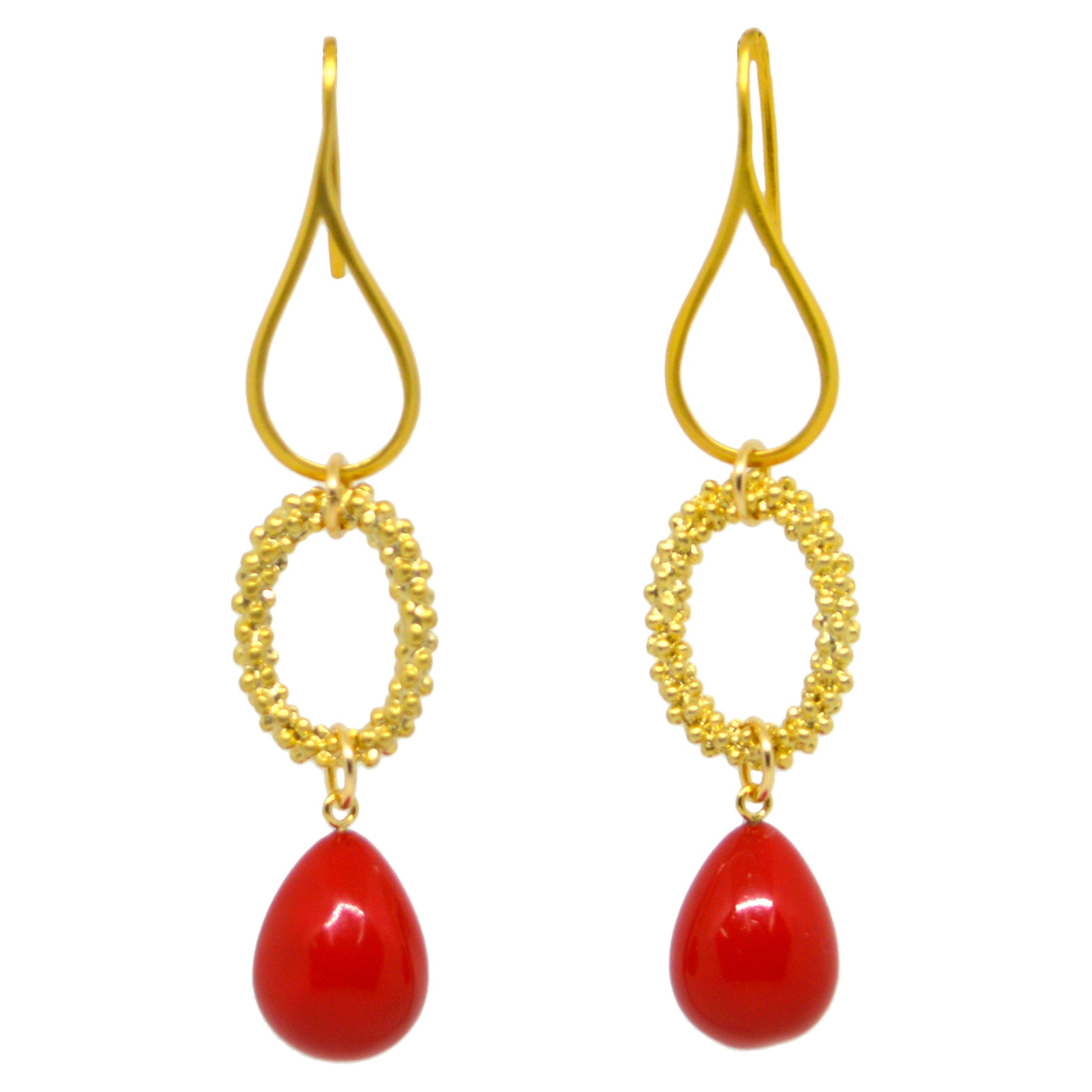 Decadent Jewels Shell Based Pearl Red Briolette Gold Earrings