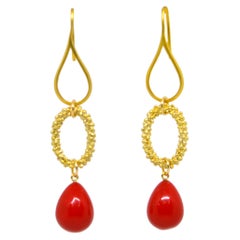 Decadent Jewels Shell Based Pearl Red Briolette Gold Earrings