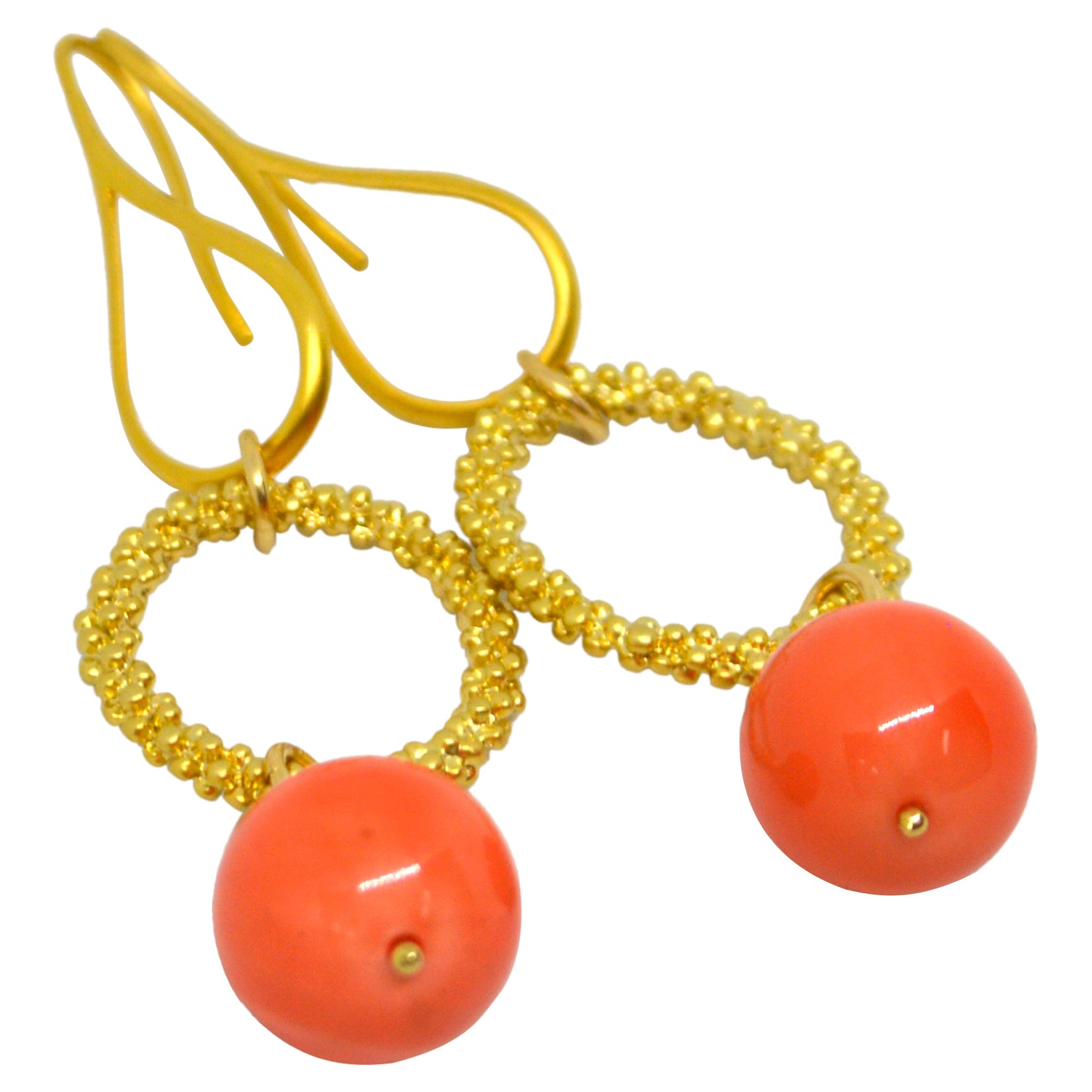 Decadent Jewels Shell Based Pearl Apricot Sphere Gold Plated Earrings For Sale