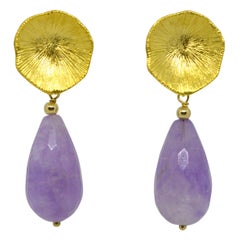 Decadent Jewels Lavender Amethyst Teardrop Gold Plated Brass Stud Earrings