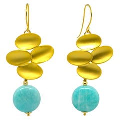 Decadent Jewels Amazonite Round Gold Plated Brass Stud Earrings
