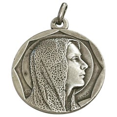 C. Charl Signed 1930s Art Deco Silver Virgin Mary Medal Pendant