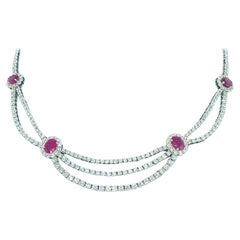 Vintage Diamond Ruby Necklace 18 Karat White Gold
