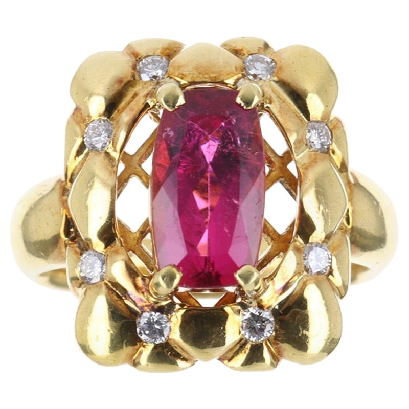 3.60tcw 18K Natural Rubellite & Diamond Cocktail Ring For Sale
