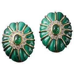 Veschetti 18 Kt Yellow Gold, Malachite, Emerald, Diamonds Earrings