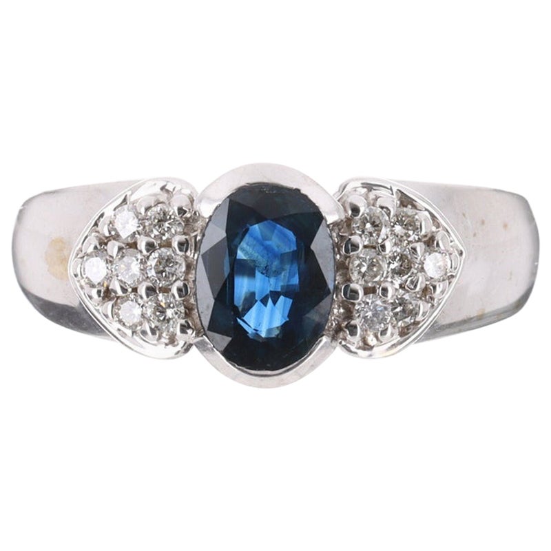 1.21cts Natural Blue Sapphire & Diamond Ring For Sale