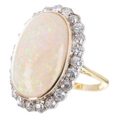 21.60tcw Antique Victorian Large Opal & Old Mine Diamond Cocktail 1900s Ring 14K