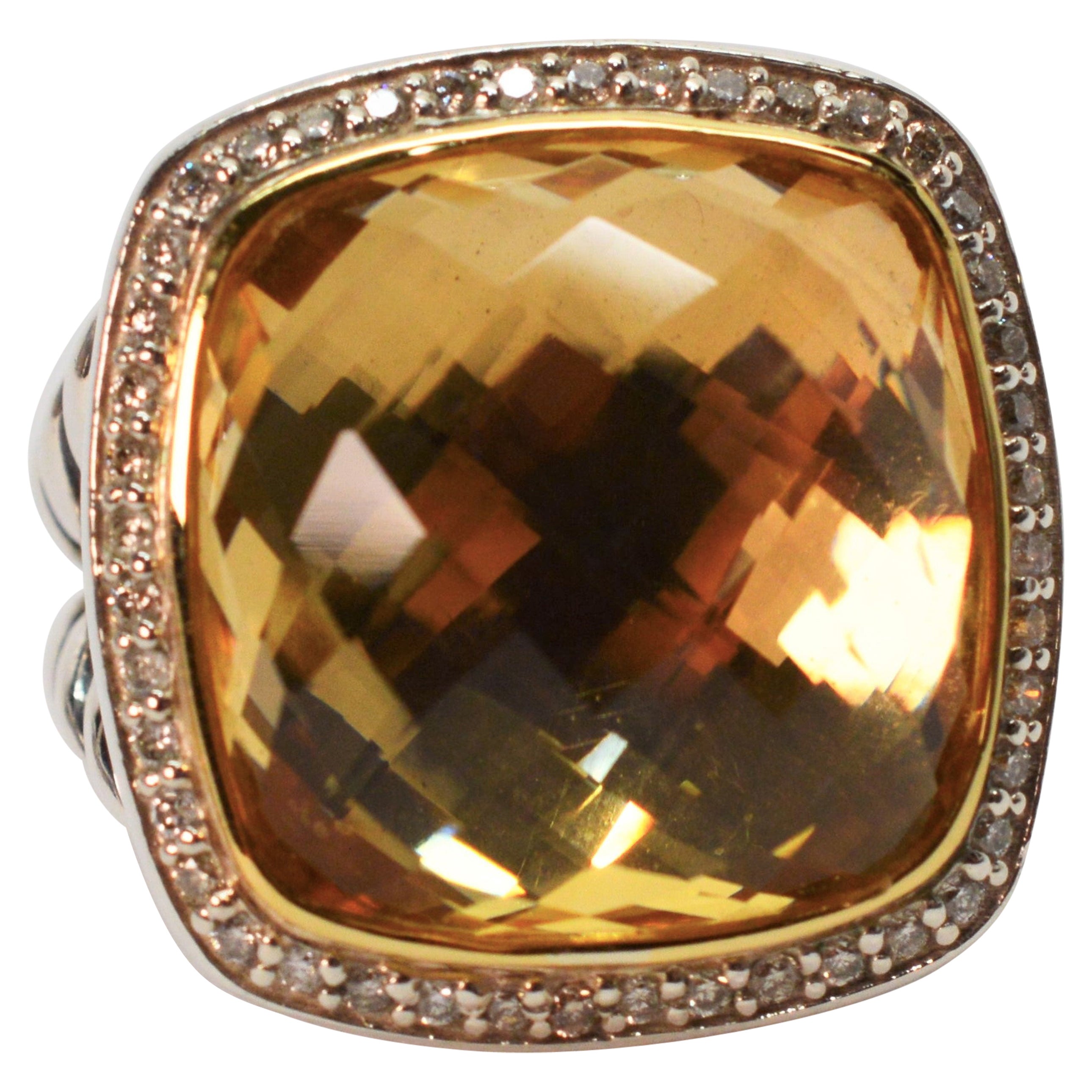 David Yurman Champagne Citrine Diamond Sterling Silver Ring w 18K Yellow Gold