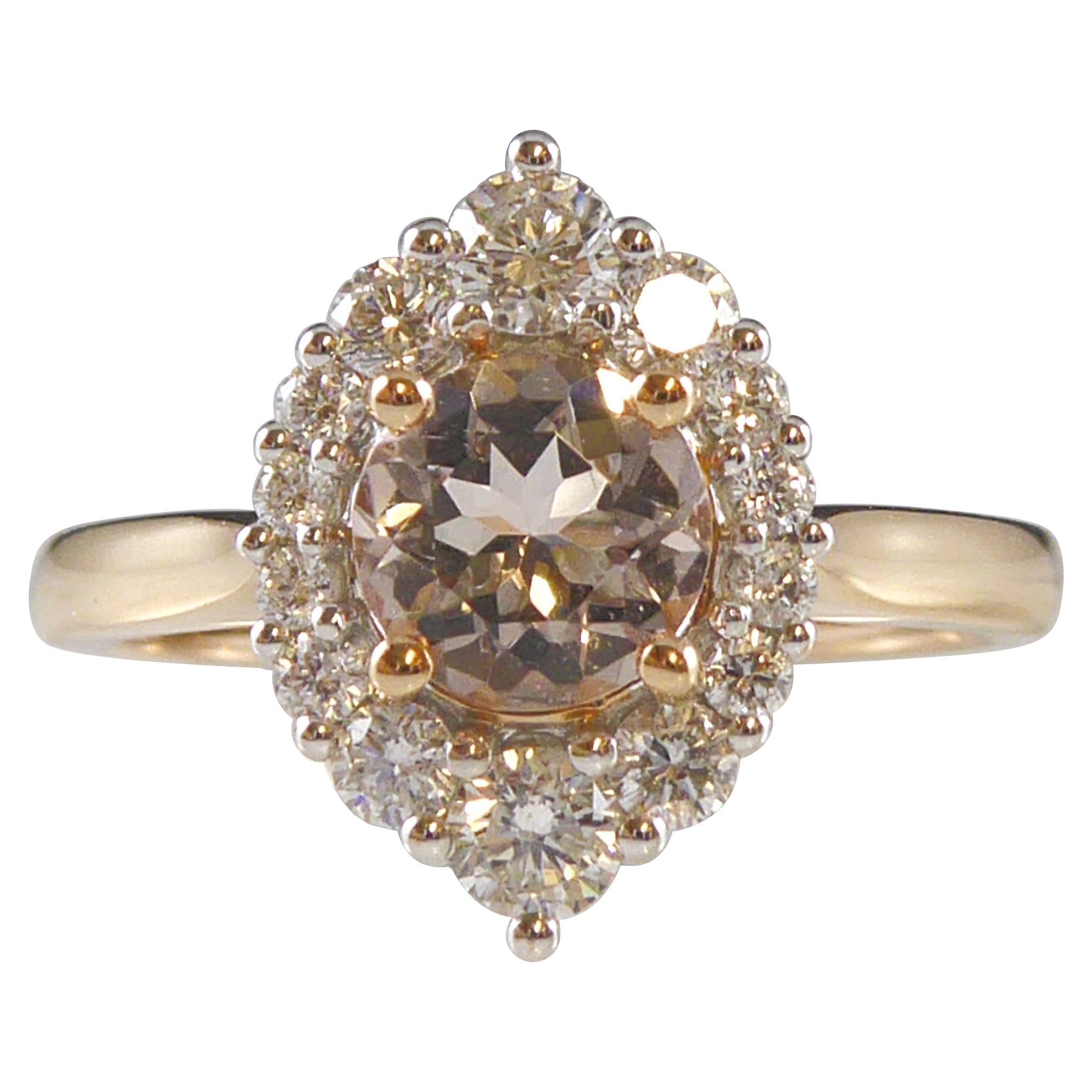 Morganite and Diamond Cluster Ring in a Traditional Style on Rose Gold Band