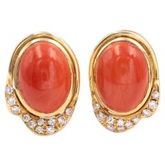 18Kt Gold Diamond Coral Clip-on Earrings