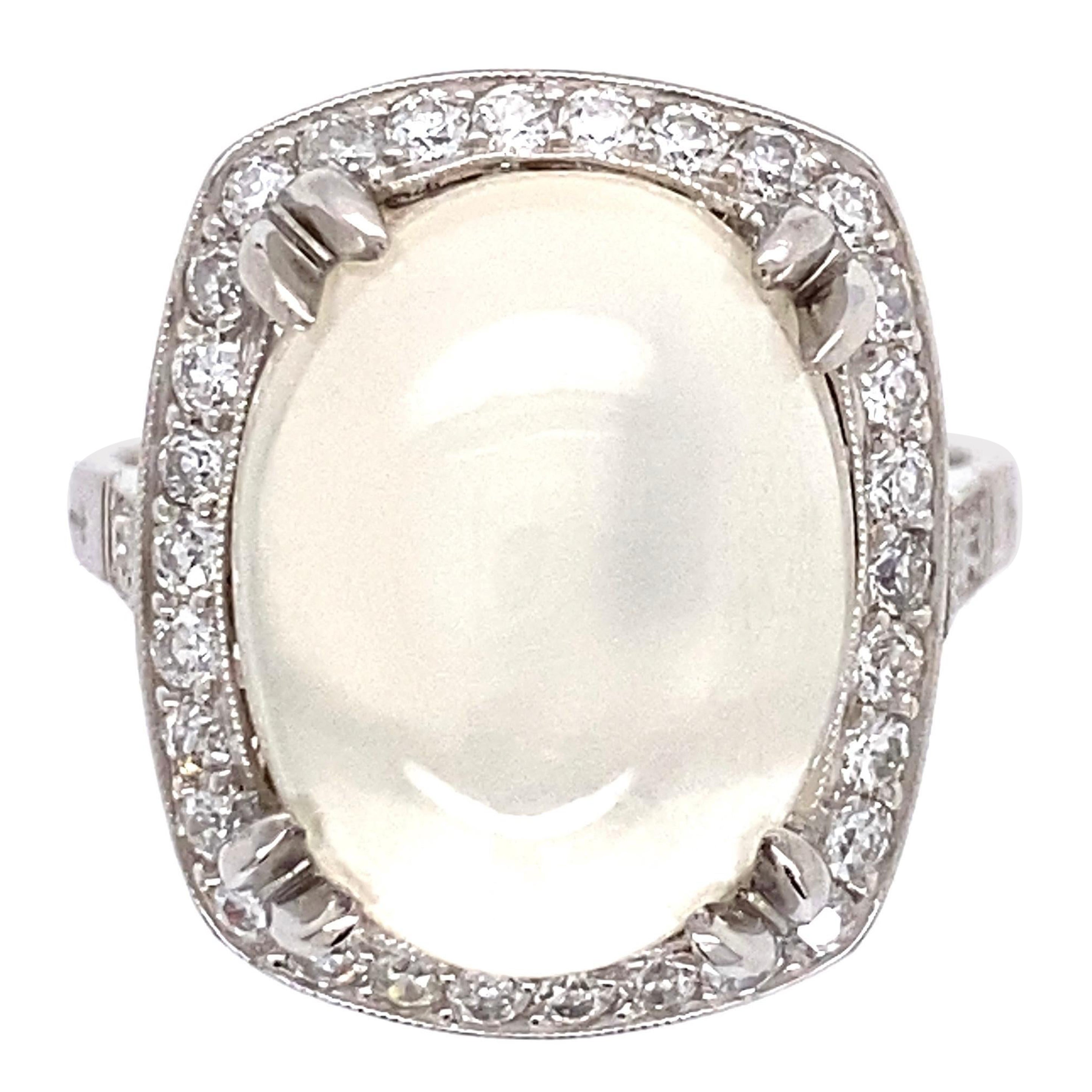11.05 Carat Moonstone Diamond Platinum Cocktail Ring Fine Estate Jewelry
