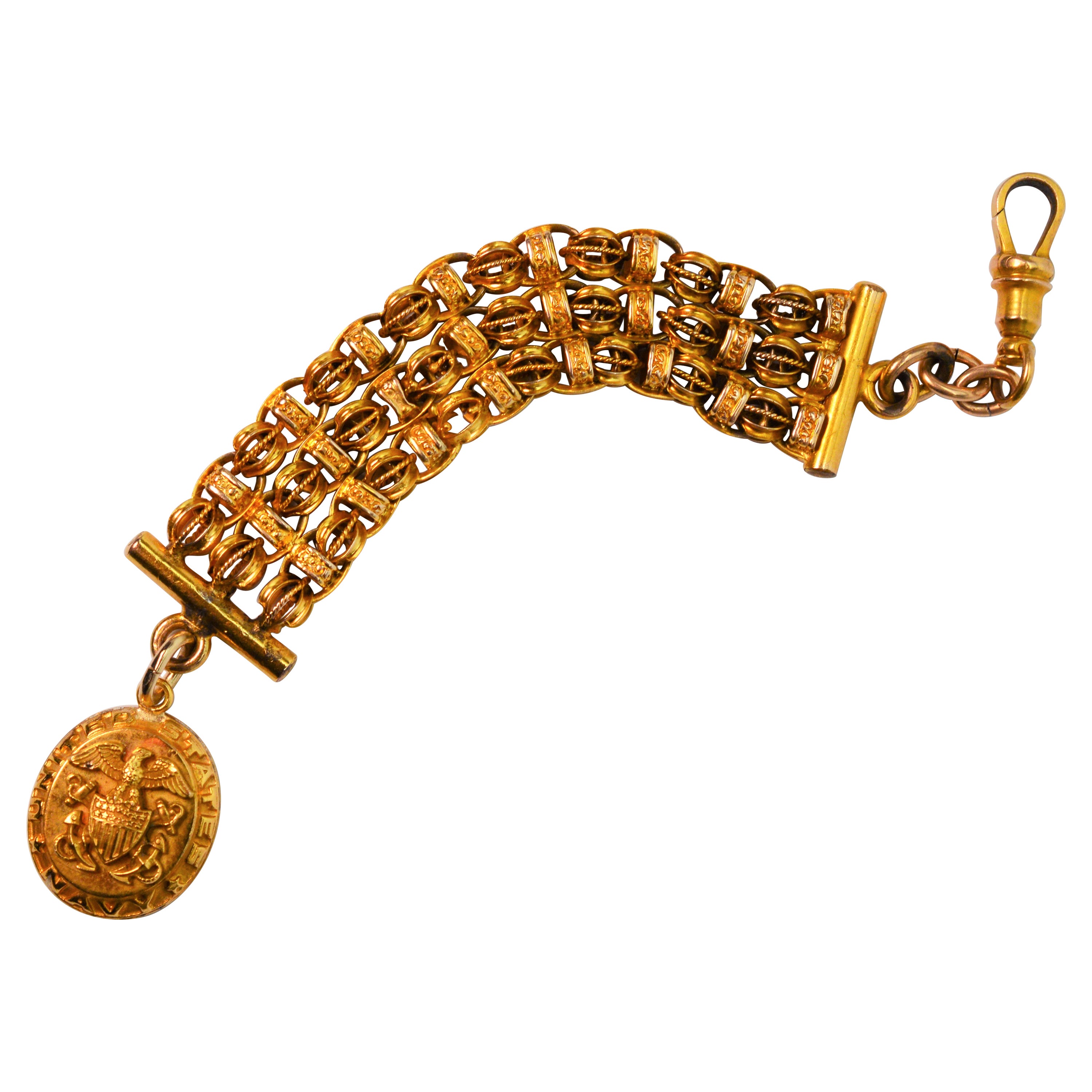 Poignée de montre fantaisie ancienne en or jaune 14 carats avec breloque en or