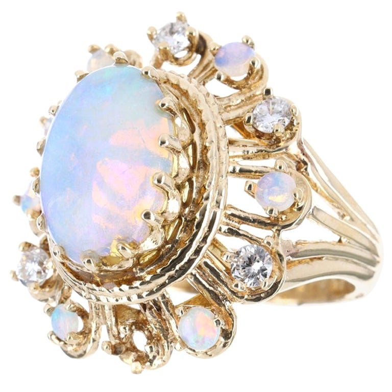 3.85tcw Art Deco Vintage Antique Opal Diamond Cocktail Ring For Sale