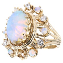3.85tcw Art Deco Vintage Antiguo Anillo de Cóctel de Diamantes Ópalo