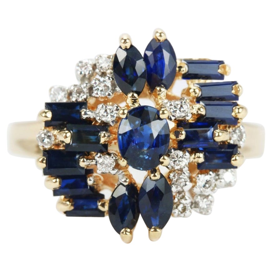 2.50tcw 14K Natural Sapphire & Diamond Vintage Cocktail Ring For Sale