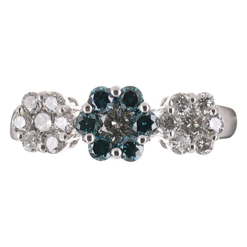 1.05tcw 14K Fancy Blue Diamond & White Diamond Floral Ring