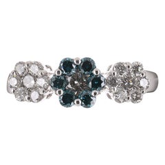 1.05tcw 14K Fancy Blue Diamond & White Diamond Floral Ring