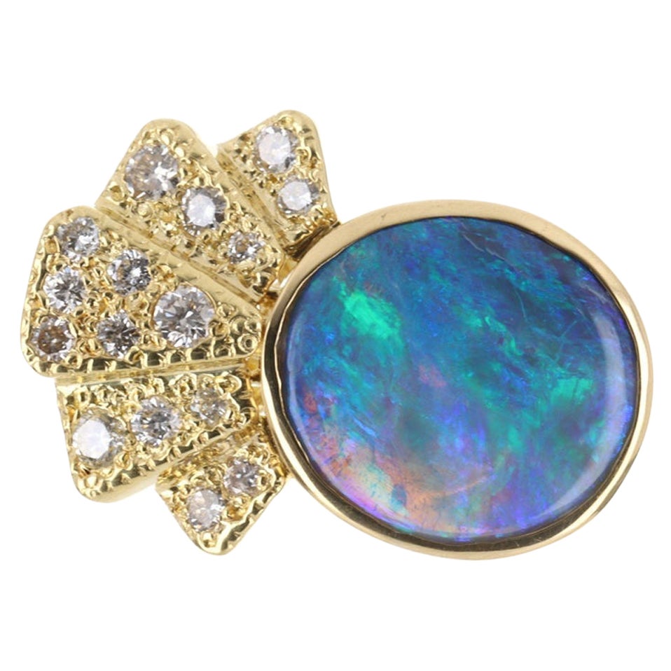 6.31tcw 18K Natural Black Opal & Diamond Statement Ring For Sale