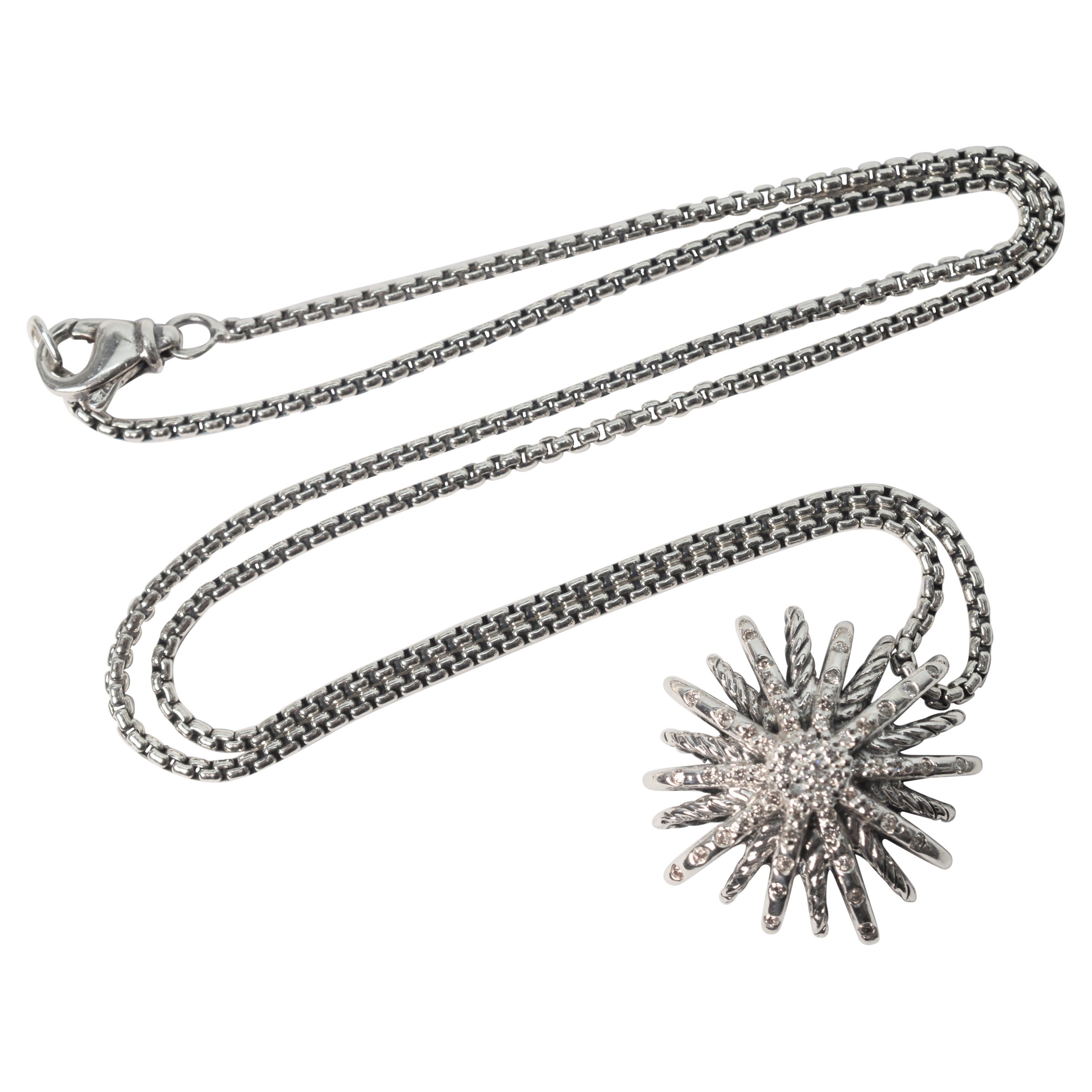 David Yurman Starburst Sterling Silver Diamond Pendant Necklace For Sale