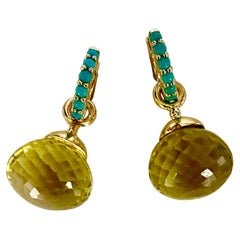 Michael Kneebone Lemon Citrine Briolette Turquoise Huggie Dangle Earrings