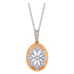 Pendentif pavé de diamants en or rose et blanc avec chaîne en or blanc de 18 pouces