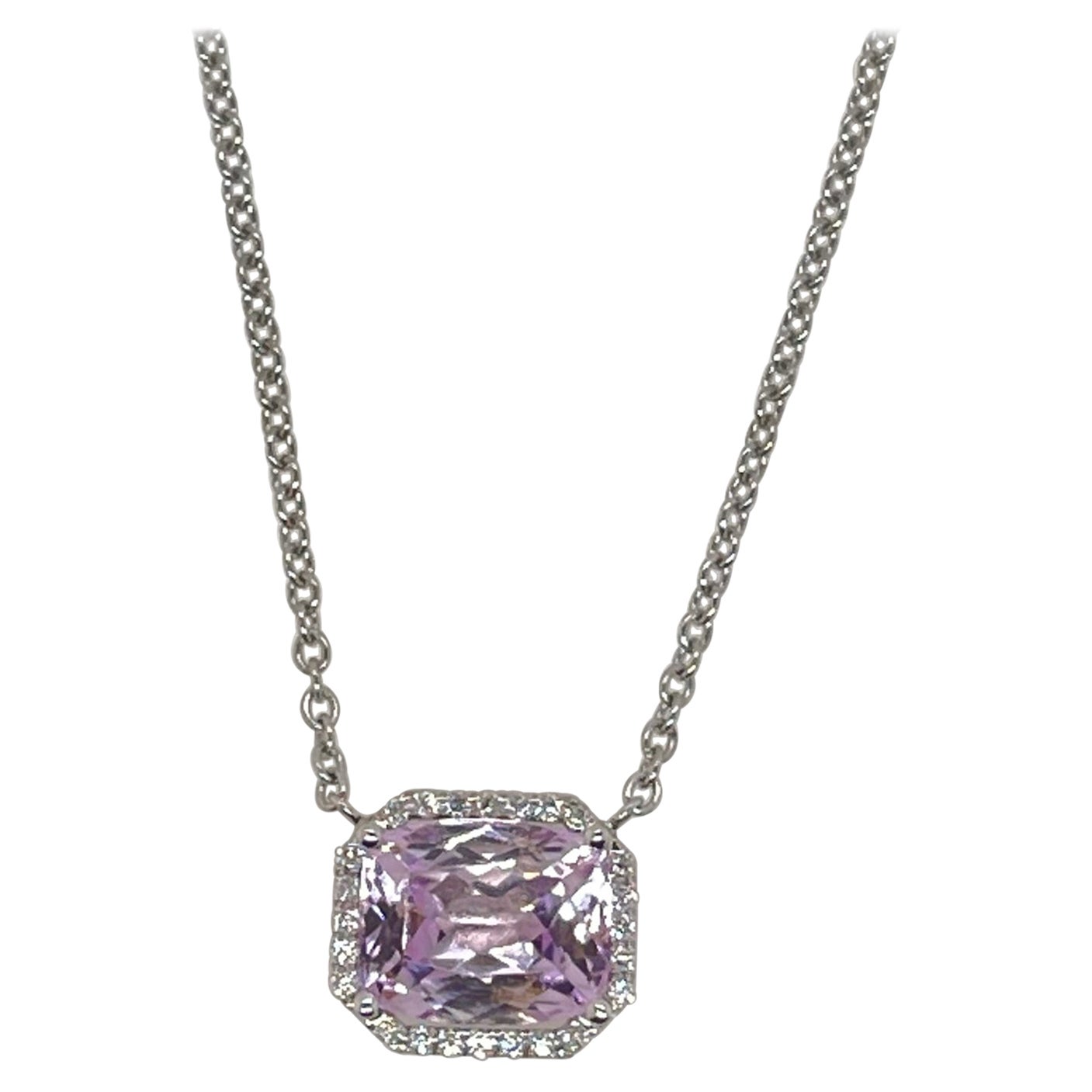 4.27ct Kunzite & Diamond Pendant Necklace  For Sale