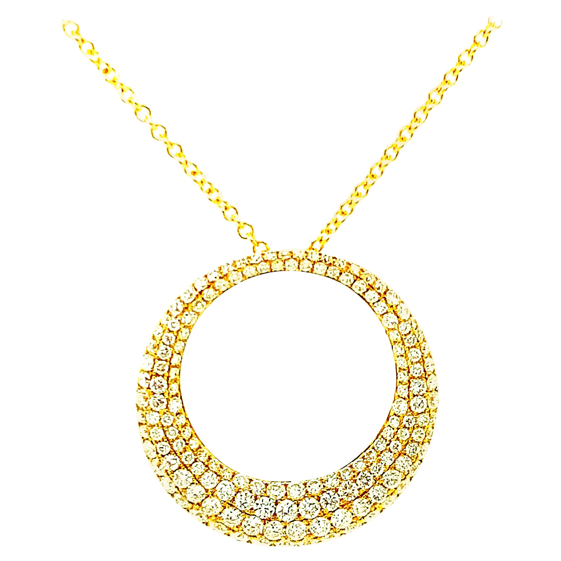 Diamond Pave and 18k Yellow Gold "O" Slide Necklace, 1.66 Carats Total 