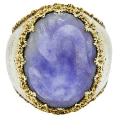 Buccellati 1960's Vintage Lavender Jade 18 Karat Gold Serpent Dragon Cameo Ring