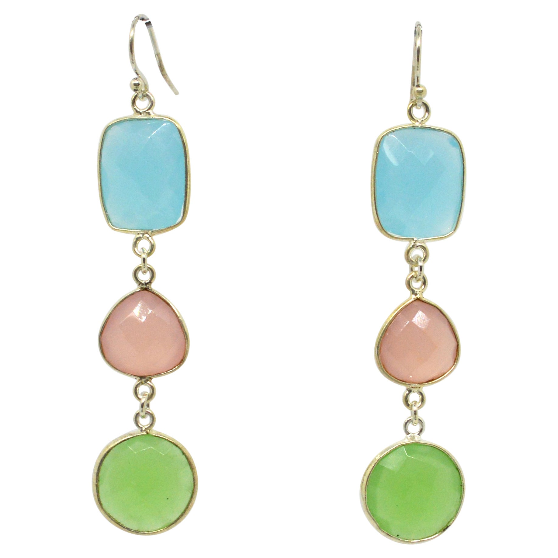 Decadent Jewels Chalcedony Faceted Sterling Silver Dangle Earrings For Sale