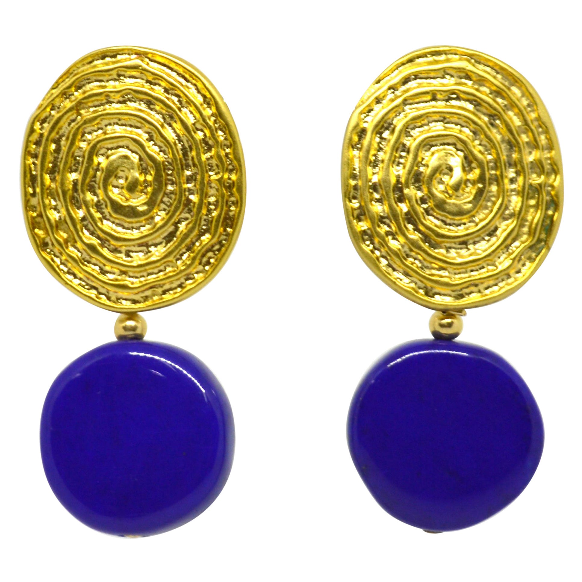 Decadent Jewels Lapis Lazuli Coil Gold Stud Earrings For Sale