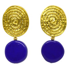 Decadent Jewels Lapis Lazuli Coil Gold Stud Earrings