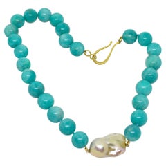 Decadent Jewels Amazonite Fresh Water Baroque Pearl Necklace