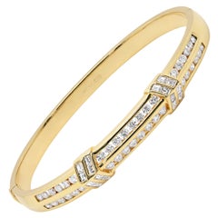 Modern 18 Carat Yellow Gold and Diamond Arrow Bangle