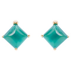 18 Karats Yellow Gold GreenAgate RockCrystal White Diamonds Stud Design Earrings