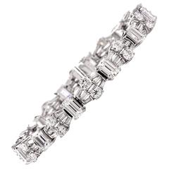Classic 12.77 Carat Emerald Cut Round Diamond Platinum Bracelet 9