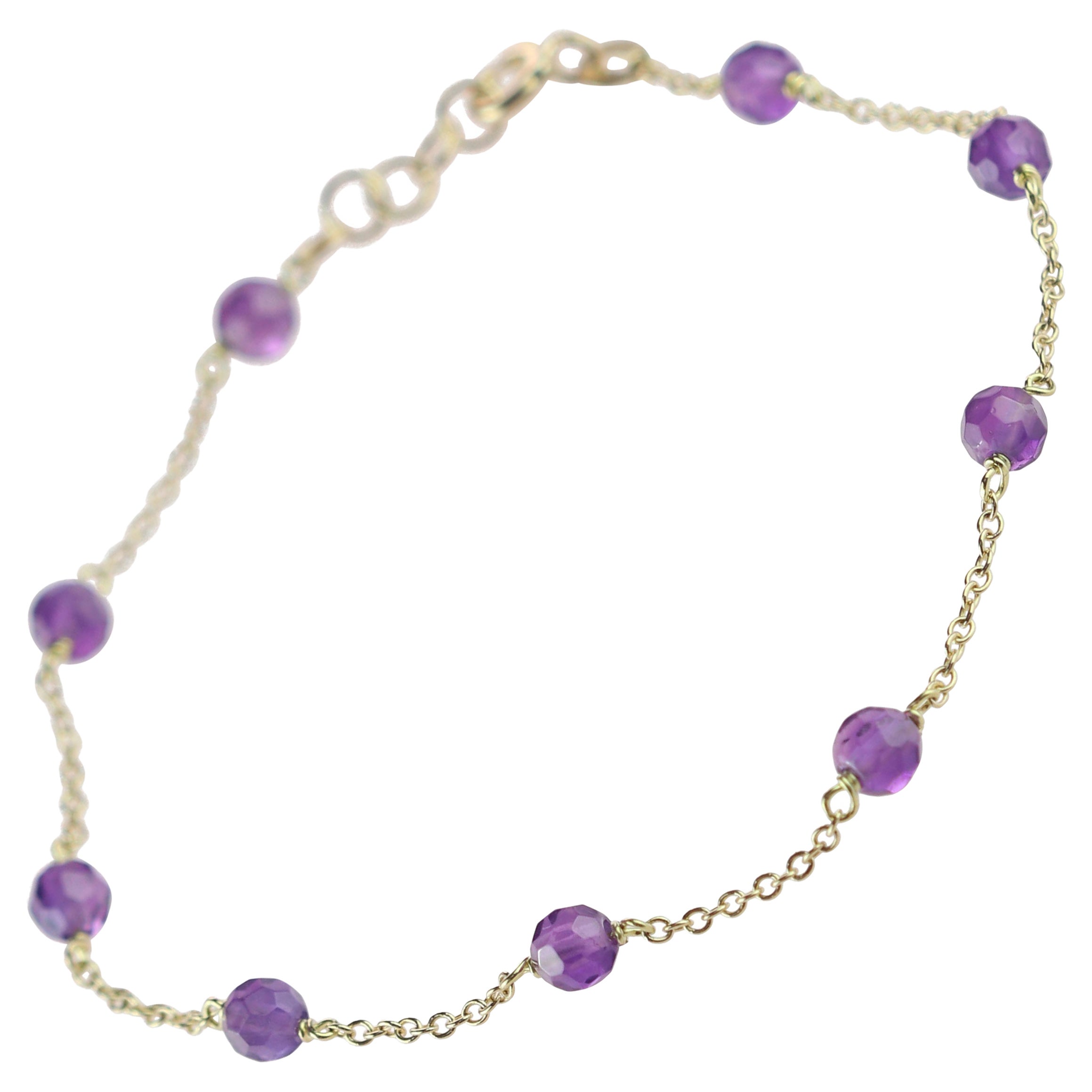 Intini Jewels Gold Plate Chain Amethyst Rondelles Handmade Cocktail Bracelet For Sale