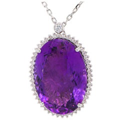 Oval Amethyst Pendant 36.5 Carats with Diamonds 18K Gold